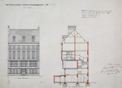 Entwurf für ein Haus für W. Flower Esq, Chelsea Embankment, London, 1876 von Richard Norman Shaw